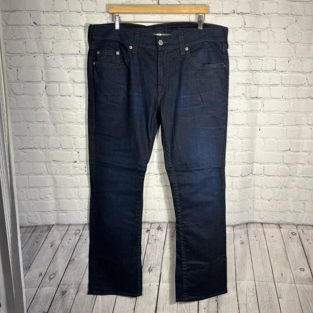 True Religion Jeans Mens 40x34 Blue Denim Straight‎ Zipper Pockets Old Croaker
